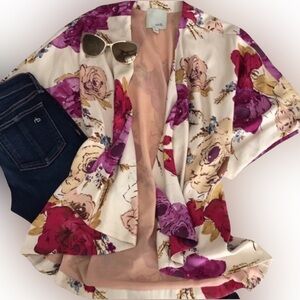 ANTHROPOLOGIE | Odille 100% Silk Floral Kimono Top- Small